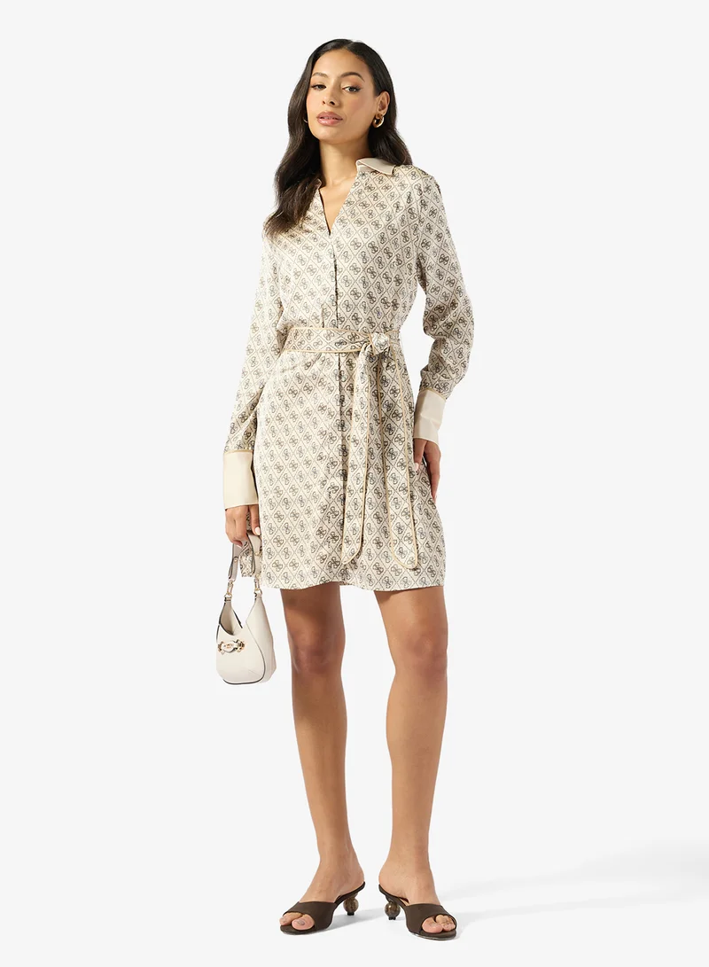 GUESS Blerta Chemisier Tie Long Sleeve Mini Shirt Dress